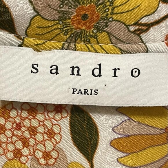 SANDRO PARIS Ecru Floral Viscose Long Balloon Sleeve Shirt Dress Sz 4 NWT MSRP$4 - Picture 2 of 11